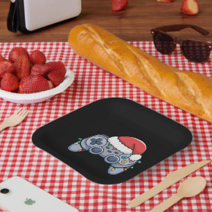 Assiettes En Carton Manette de jeu vidéo chapeau de Noël Santa Gamer