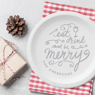 Assiettes En Carton Manger, boire et être joyeux Noël personnalisé