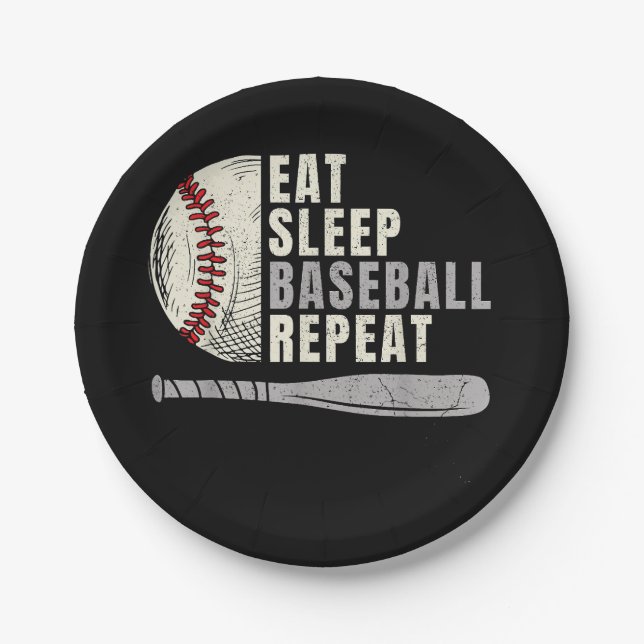 Assiettes En Carton Manger Dormir Baseball Répéter Drôle Joueur de Bas (Devant)