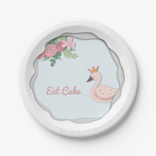Assiettes En Carton Manger Gâteau Élégant cygne rose floral avec Couro