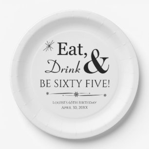 Assiettes En Carton Mangez Boire et Sois Soixante Cinq Retro 65e Anniv