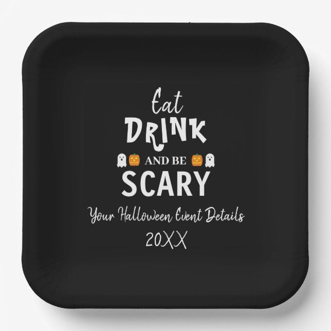 Assiettes En Carton Mangez, buvez et soyez effrayant Halloween (Recto)
