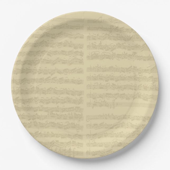 Assiettes En Carton Manuscrit de musique de Bach, 2ème suite pour le (Devant)