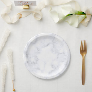 Assiettes En Carton Marbre Blanc Moderne Élégant