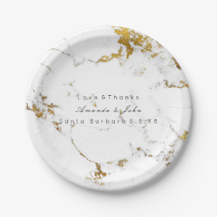 Assiettes En Carton Marbre Blanc Pierre Carrara Traits Dorés Minimal