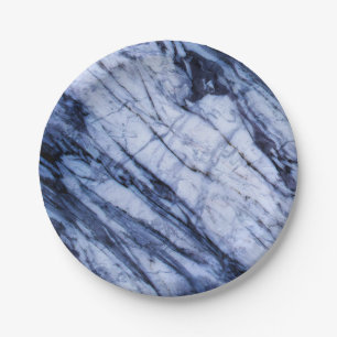 Assiettes En Carton Marbre bleu et blanc pierre roche tourbillon chic