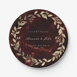 Assiettes En Carton Marbre Bourgogne Or Custom Floral Wreath Luxe