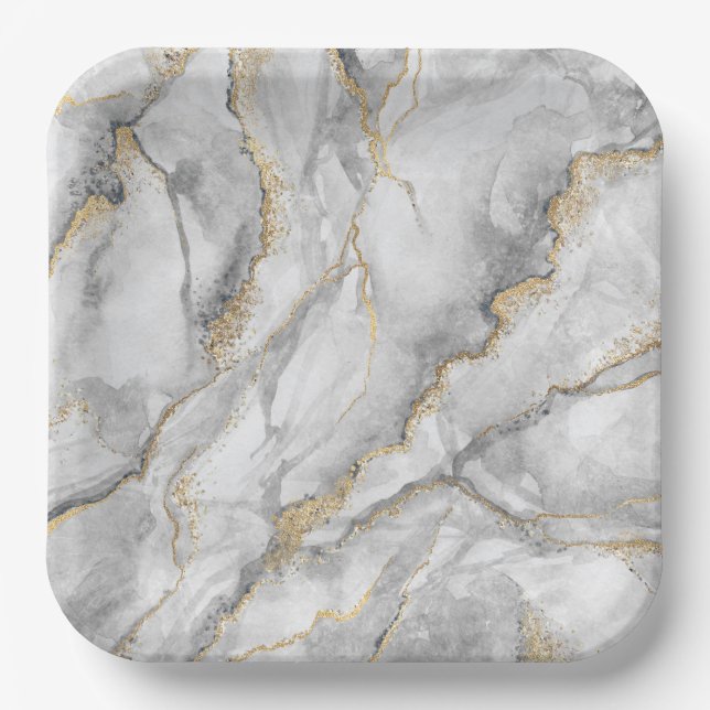 Assiettes En Carton Marbre d'argent blanc or assez (Recto)