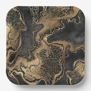 Assiettes En Carton Marbre d'or noir assez