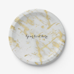 Assiettes En Carton Marbre doré et blanc Style glamour élégant designe