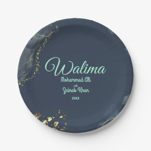 Assiettes En Carton Marbre Dusty Bleu Walima Mariage islamique