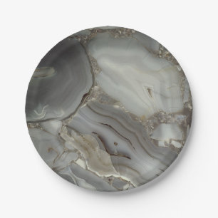 Assiettes En Carton Marbre gris avec Veine or