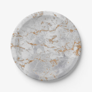 Assiettes En Carton Marbre gris blanc minimal Silv sale d'or de