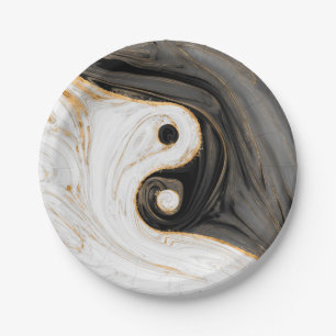 Assiettes En Carton Marbre liquide Yin Yang