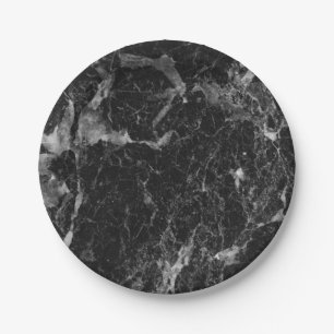 Assiettes En Carton Marbre Noir Blanc & Argent Moderne Glamour