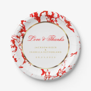 Assiettes En Carton Marbre rouge, or et blanc