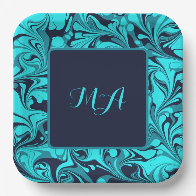 Assiettes En Carton Marbre turquoise (Recto)