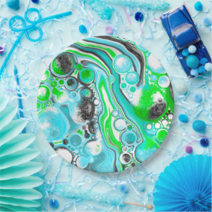 Assiettes En Carton Marbre vert citron et bleu comme des bulles de tor
