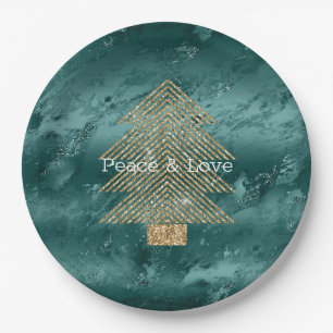 Assiettes En Carton Marbre vert Parties scintillant or Arbre de Noël