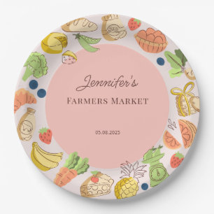 Assiettes En Carton Marché des agriculteurs roses Ferme Anniversaire f