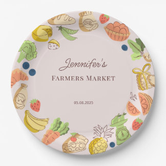 Assiettes En Carton Marché des agriculteurs roses Ferme Anniversaire f