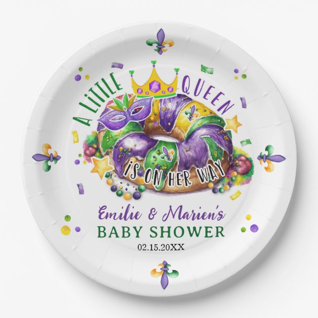 Assiettes En Carton Mardi Gras A little Queen in on the way (Devant)