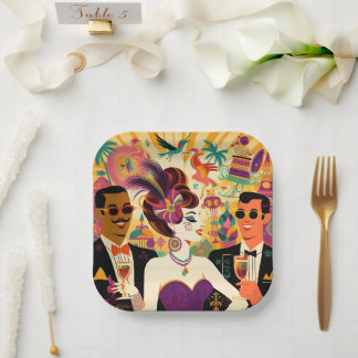 Assiettes En Carton Mardi Gras Cocktail Futur Du Milieu Du Siècle