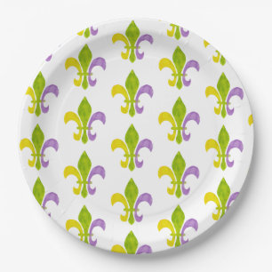 Assiettes En Carton Mardi Gras Fleur de Lis blanc