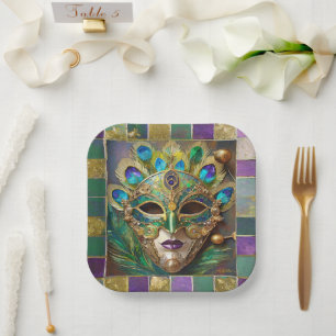 Assiettes En Carton Mardi Gras Gold Ceramic Peacock Feature Masque