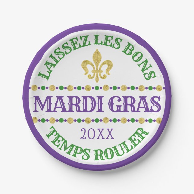 Assiettes En Carton Mardi Gras | Laissez Les Bons Temps Rouler (Devant)