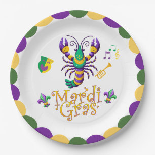 Assiettes En Carton Mardi Gras langouste, trompette, masque, fleur de 