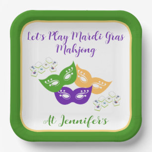 Assiettes En Carton Mardi Gras Mahjong PERSONNALISER Vert Or Violet