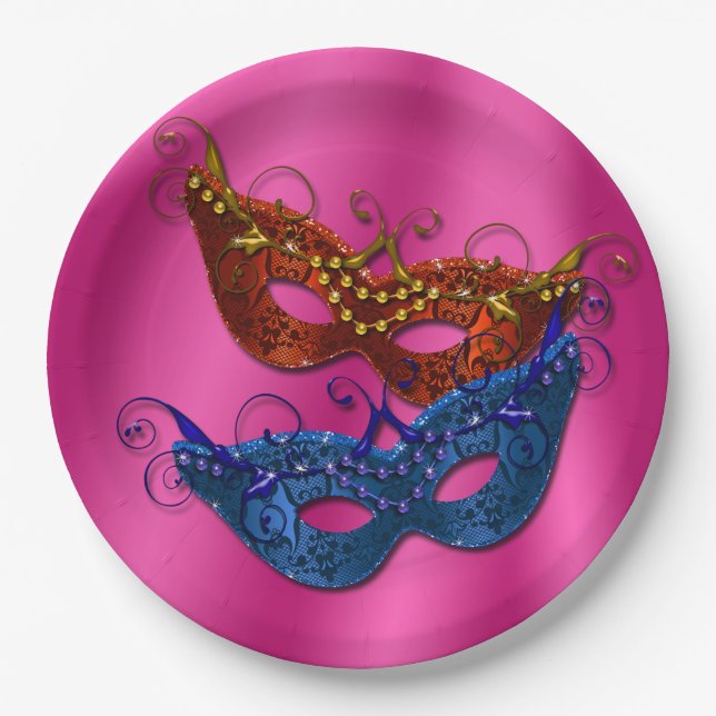 Assiettes En Carton Mardi Gras Masquerade Masquade Mascates Plaques de (Devant)