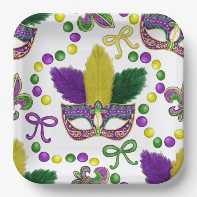 Assiettes En Carton Mardi Gras Paper plate- Mardi Gras Mask (Recto)
