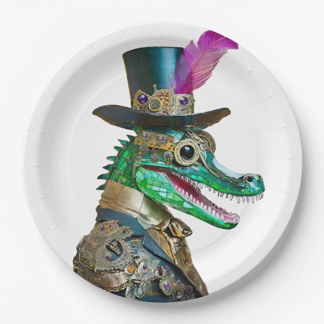 Assiettes En Carton Mardi Gras Steampunk Party Animal Alligator (Devant)