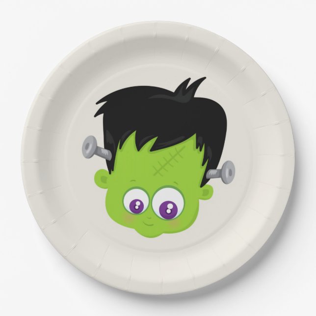 Assiettes En Carton Mare Green Frankenstein Monster face Halloween (Devant)