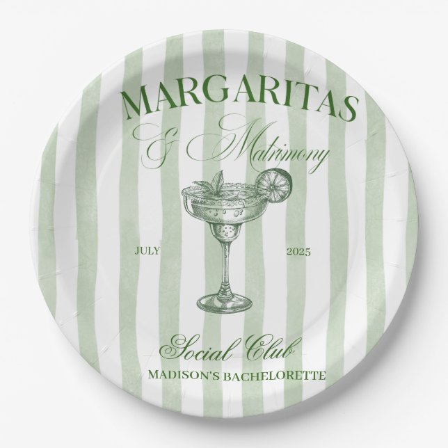 Assiettes En Carton Margaritas and Matrimony Striped Bachelorette (Devant)