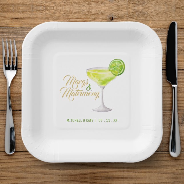 Assiettes En Carton Marges & Mariage Fête des mariées verte et or (Margs & Matrimony Green & Gold Bridal Shower Paper Plates
)