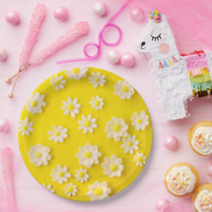 Assiettes En Carton Marguerites avec un arrière - plan jaune