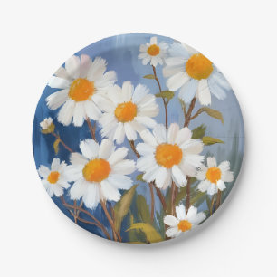 Assiettes En Carton Marguerites blanches fleurs aquarelle peintes