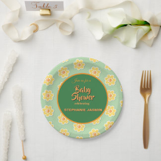Assiettes En Carton Marguerites de printemps sur vert sauge pastel