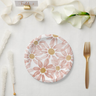 Assiettes En Carton Marguerites sauvages de Boho rose