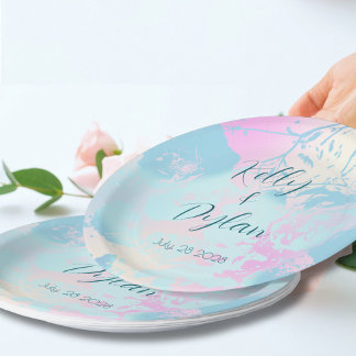 Assiettes En Carton Mariage Abstrait Moderne Pastel