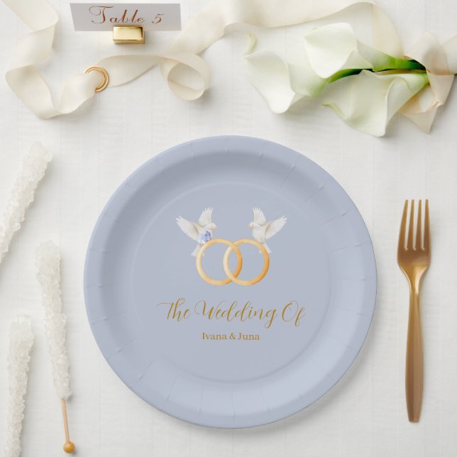 Assiettes En Carton Mariage ADELLE Simple Dusk Blue Couple (Mariage)