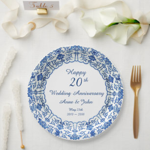 Assiettes En Carton Mariage Anniversaire Bleu Asiatique - Plaque papie
