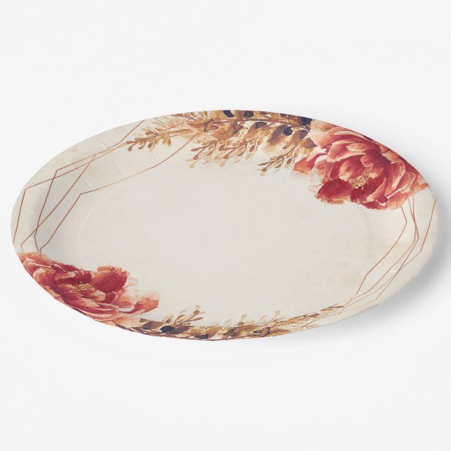 Assiettes En Carton Mariage aquarelle automne chute épice floral (Angle)