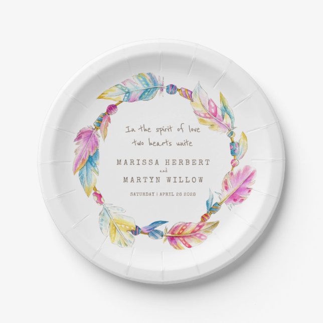 Assiettes En Carton Mariage aquarelle boho couronne plaques personnali (Devant)