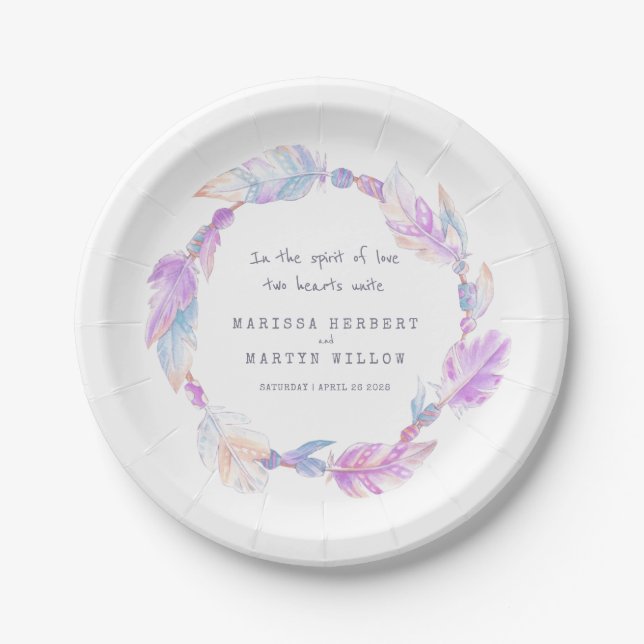 Assiettes En Carton Mariage aquarelle boho wreath plaques violettes (Devant)