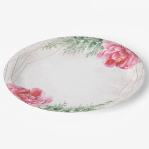Assiettes En Carton Mariage Aquarelle de feuillage floral rose blush