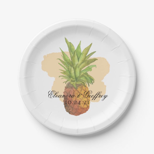 Assiettes En Carton Mariage Aquarelle Été Tropical Pineapple (Devant)